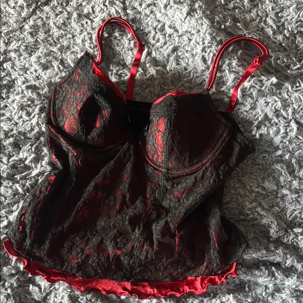 silky red x black lace corset